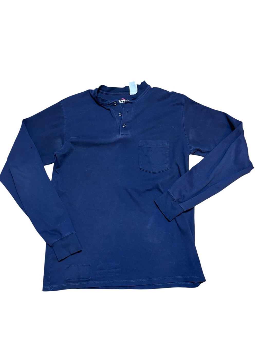 Bulwark FR flame resistant size small navy blue Henley long sleeve STAINS